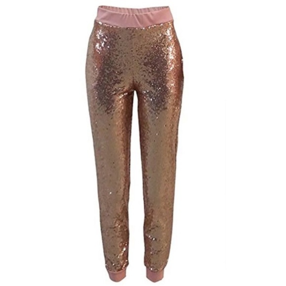 Pants - Rose Gold Sequin Joggers